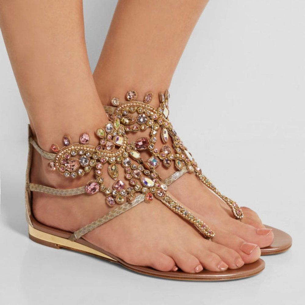 René Caovilla Metallic Ayers Sandals 38